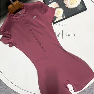 Women's Short-Sleeve Zip Front Athletic Dress — Berry